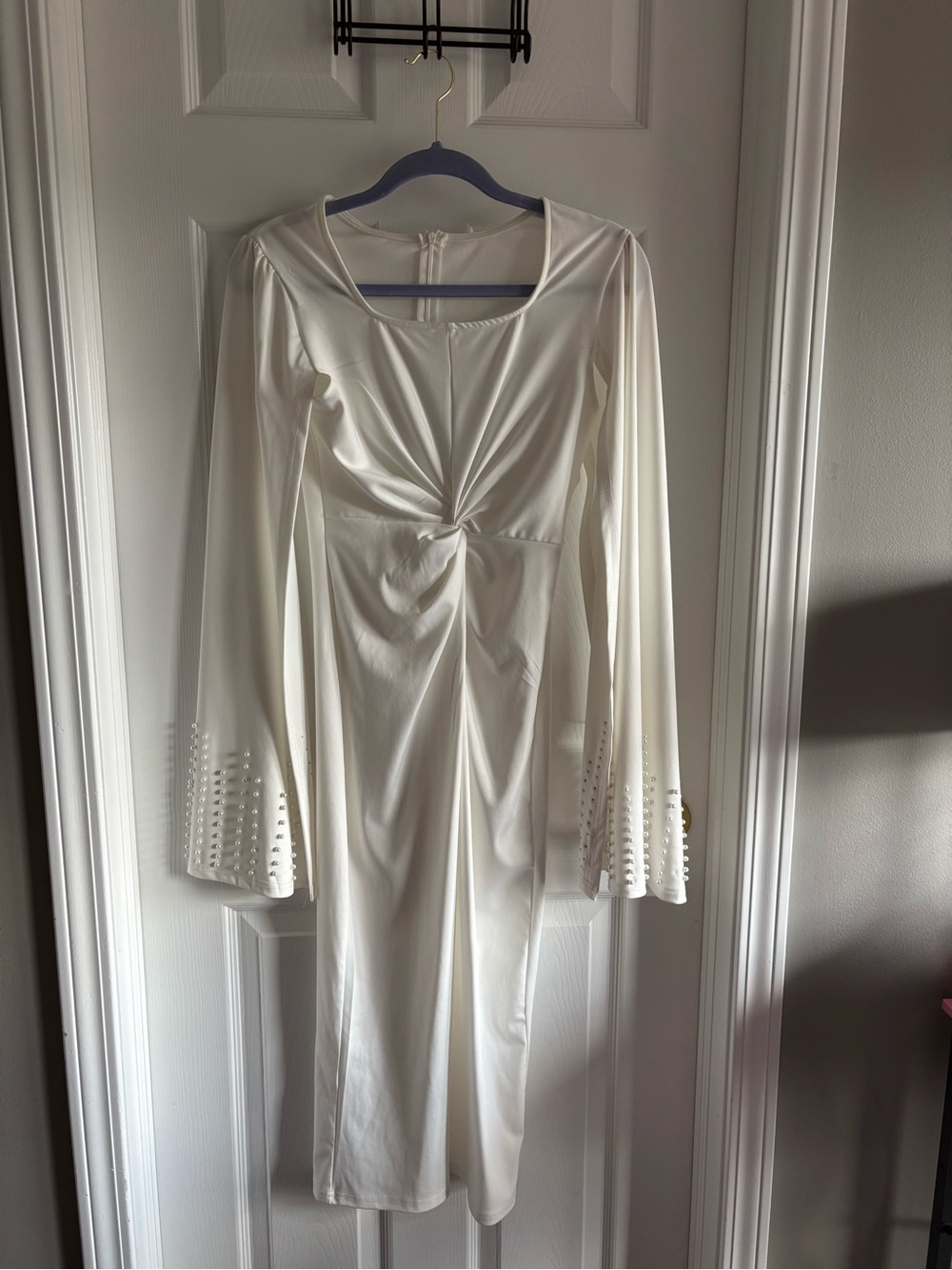 White sleeve dress Women's Cloak High Split Cape Long Sleeve Bodycon Midi Dress